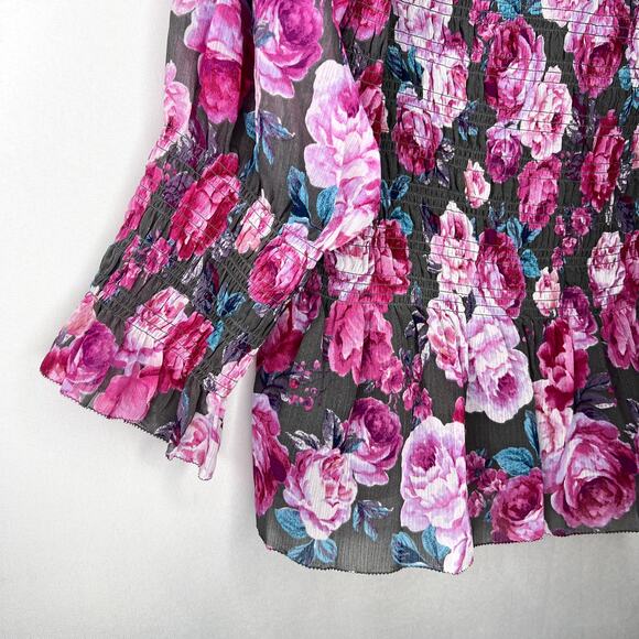 NWT Torrid Crinkle Chiffon Smocked Waist Off-Shoulder Top Floral Pink Plus 4X - Picture 11 of 14